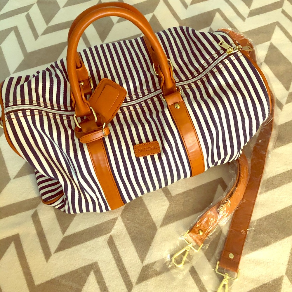 Baosha Small Stripped Canvas Weekender Bag